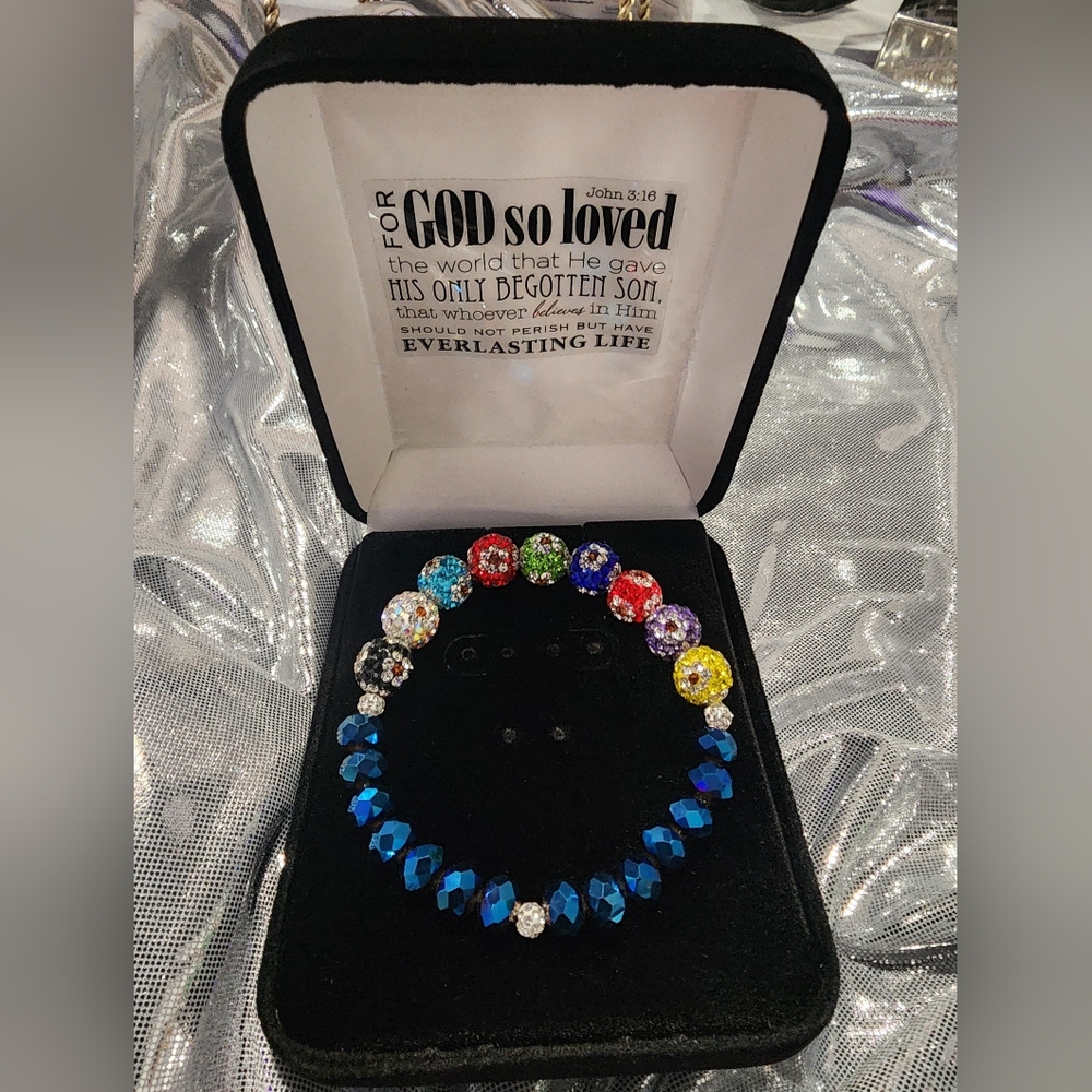 Multi-Colored Sparkling SALVATION Beaded stretch  Bracelet with Metallic Accents